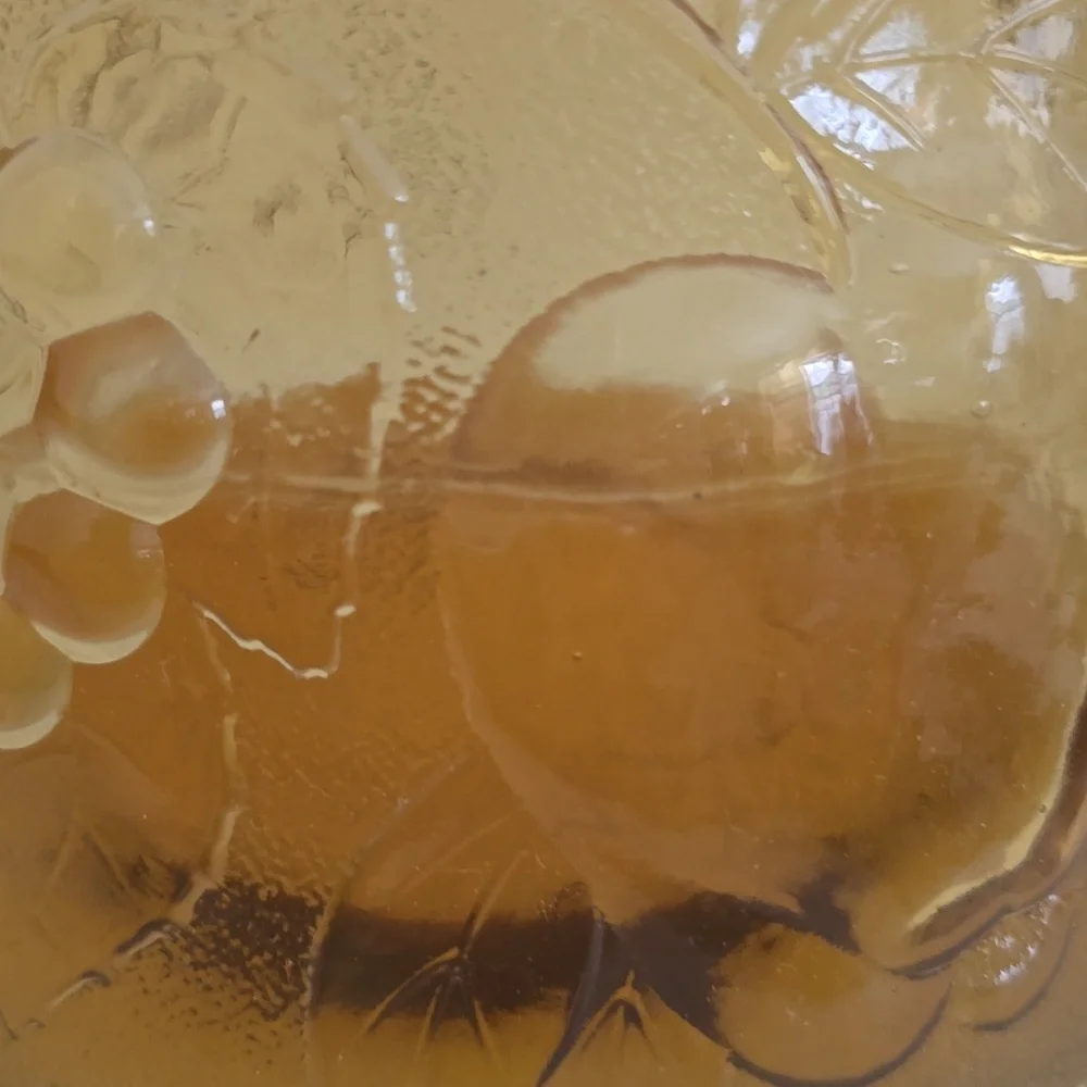 Vintage 1950s Empoli Three Fruits Pattern Amber Glass Decanter